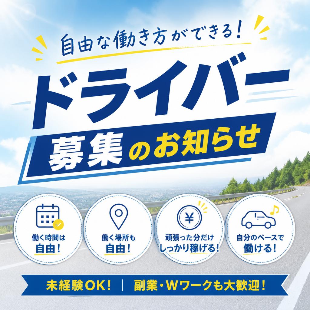 自由な働き方ができる！ドライバー募集のお知らせ