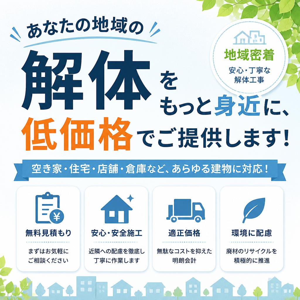 あなたの地域の解体をもっと身近に、低価格でご提供します！