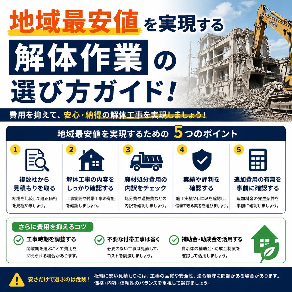 地域最安値を実現する解体作業の選び方ガイド！