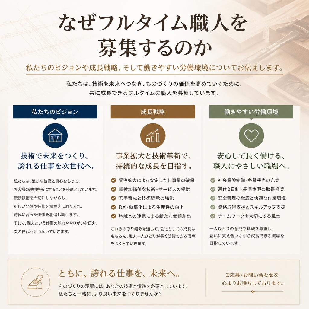 フルタイム職人募集の理由